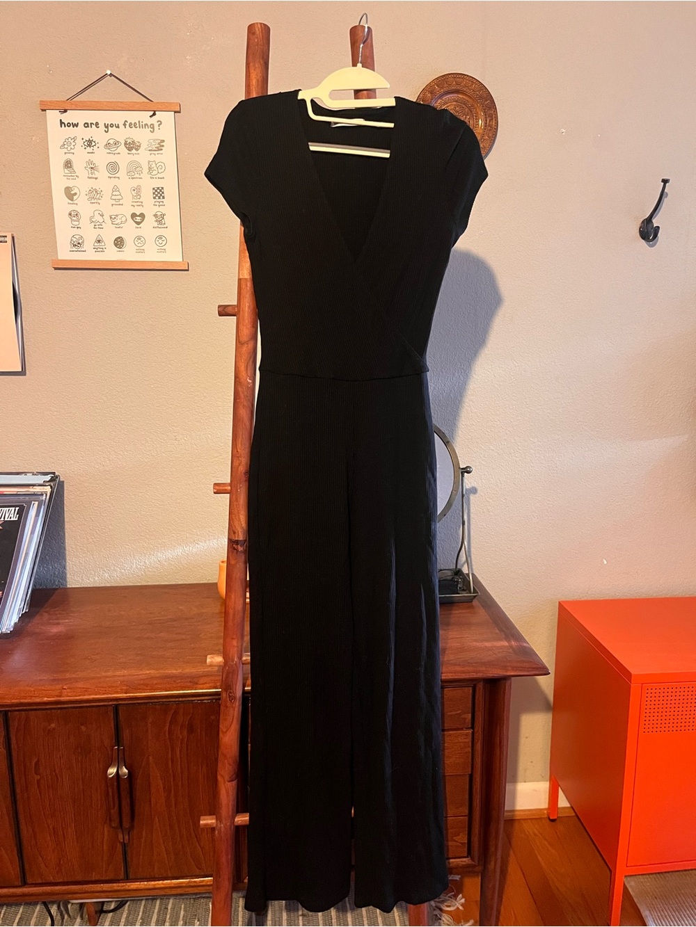 Reformation Jeans Black Ribbed Wrap Jumpsuit Size Small